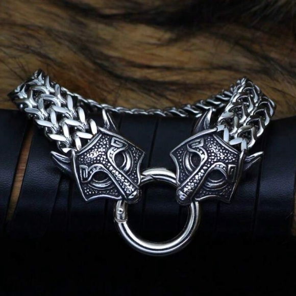 Men Stainless Steel Nordic Head Link Bracelet - Picture 3 of 6